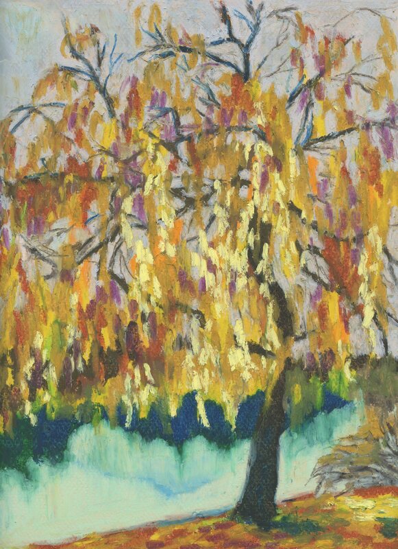 weeping willow nature local artist arabella young greeting card colourful prints local victoria westcoast oil pastel