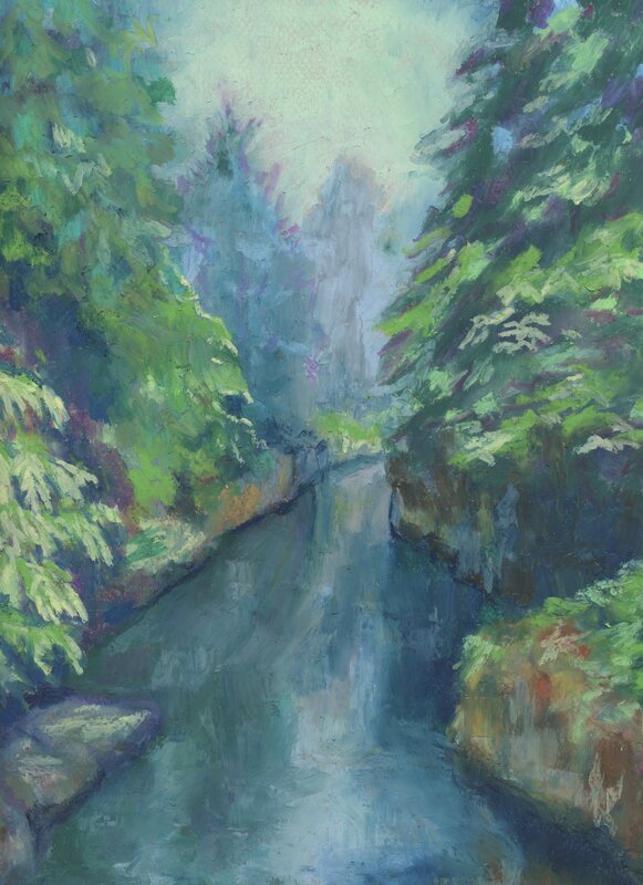 capilano river print suspension bridge art painting arabella young westcoast artist forest 