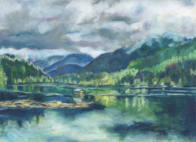 Capilano Watershed print North Vancouver dam view painting art arabella young oil pastels landscape
