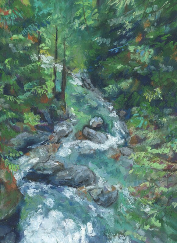 Lynn Canyon print North Vancouver painting oil pastels artist arabella young valley westcoast forest