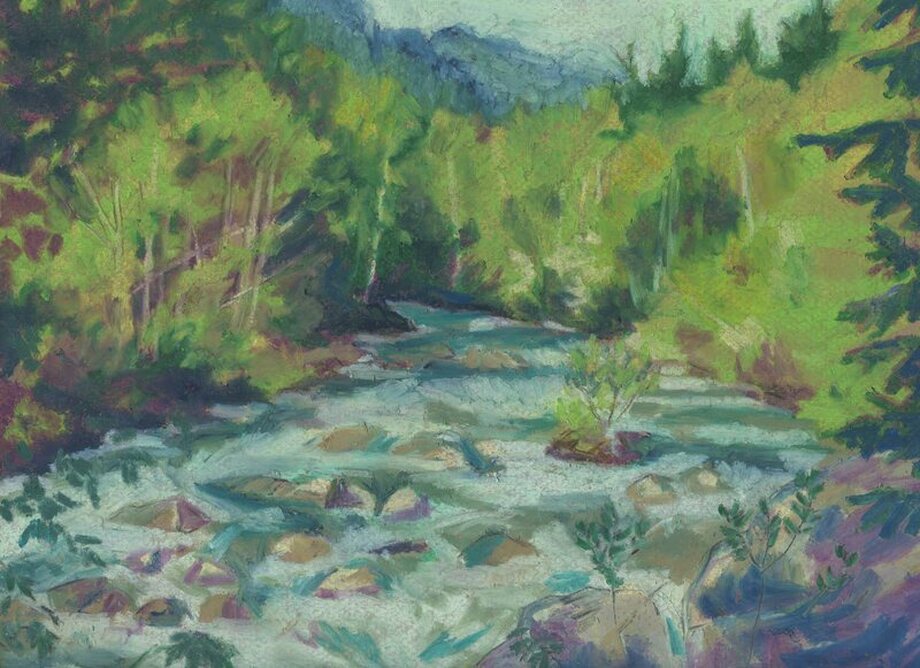 lynn headwaters print north vancouver river painting art artist arabella young oil pastels landscape